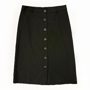 J. Jill Women's Wool Midi Skirt Size 10 Black Button Front Closure Lined EUC